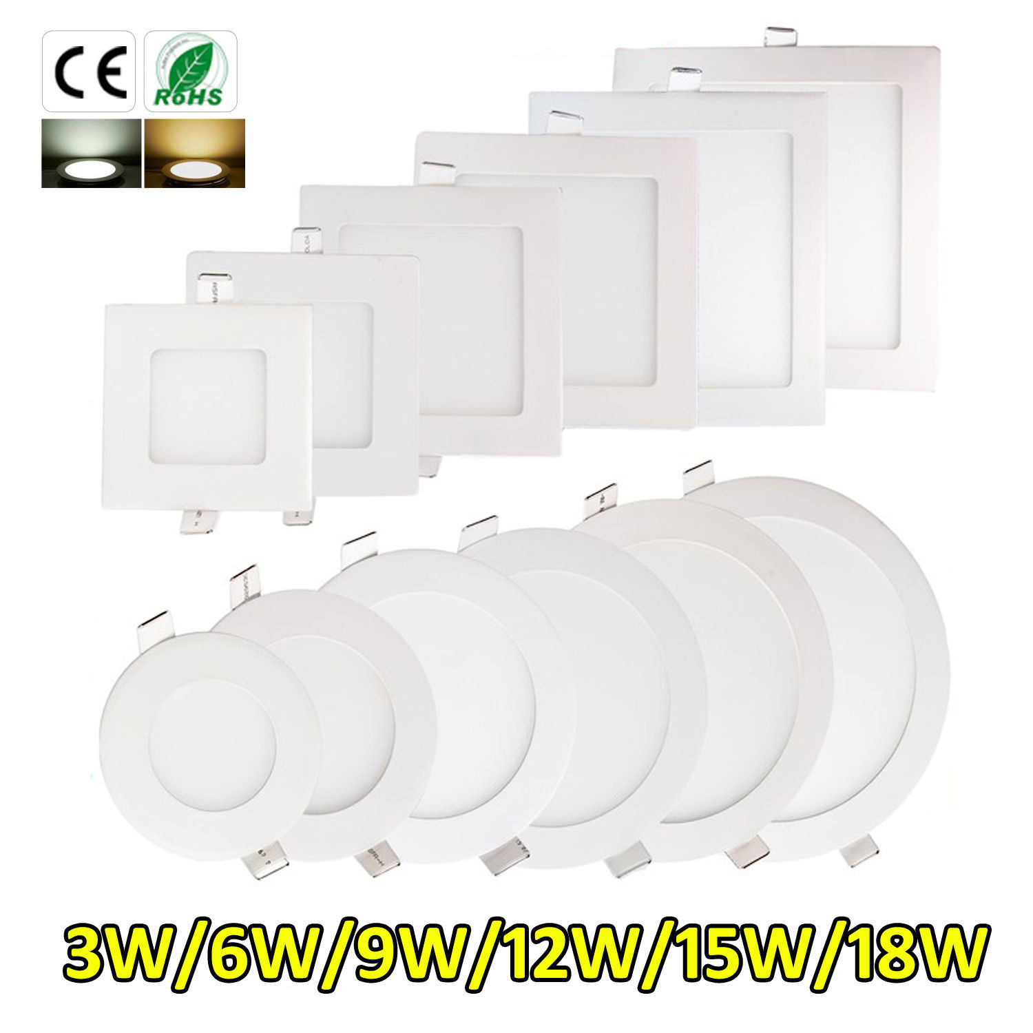 Dimmable LED Panel Light 9W 12W 15W 18W 21W Epistar Recessed Ceiling Down Lights