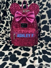 Loungefly Disney Minnie Mouse Sequin Magenta Mini Backpack Bag Purse Heart Logo