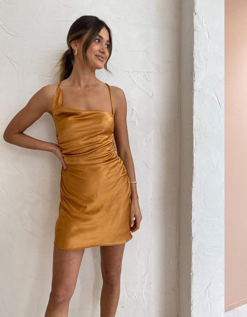 Free People Alma Asymmetrical Bias Cowl Mini Dress Size 12