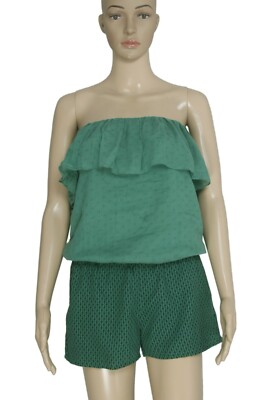 Ba&sh Printed Ruffle Strapless Green Cotton Beach Casual Tube Romper New M