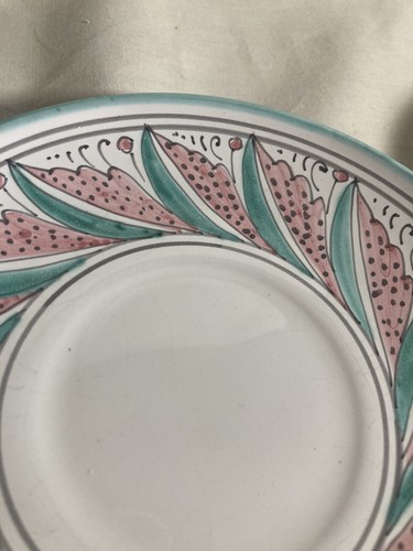 VTG Italian Deruta Hand Painted Pottery Teal Pink 6” Plates Tuscan - Pair Of 2 - Picture 3 of 12