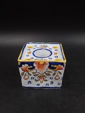 Encrier en faïence polychromes carré de Desvres signé 1886 Gabriel Fourmaintraux