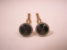 SINGLES 2 1/4" Gray Round MOP Gold Plate Vintage Formal Tux Prom Shirt Stud c278