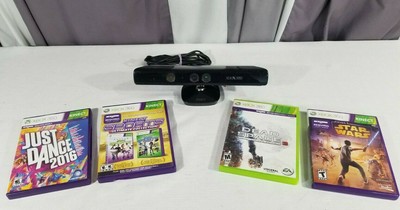 XBOX 360 Kinect Sensor 1414 & Games Lot - Just Dance 2016, Star Wars, Dead Space
