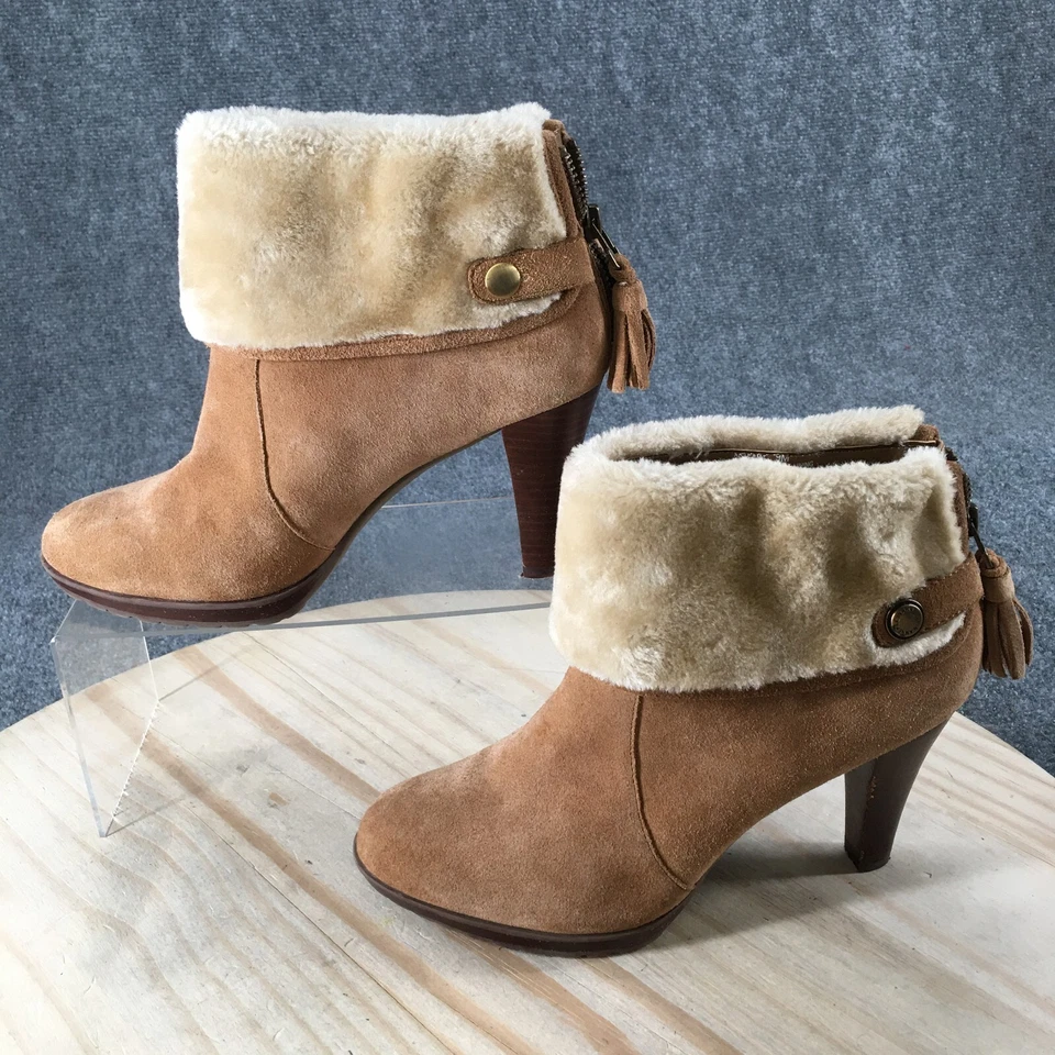 Botas Anne Klein para mujer 9 M Teamy piel de oveja borla cremallera tacones botín marrón gamuza Foto 2 de 4