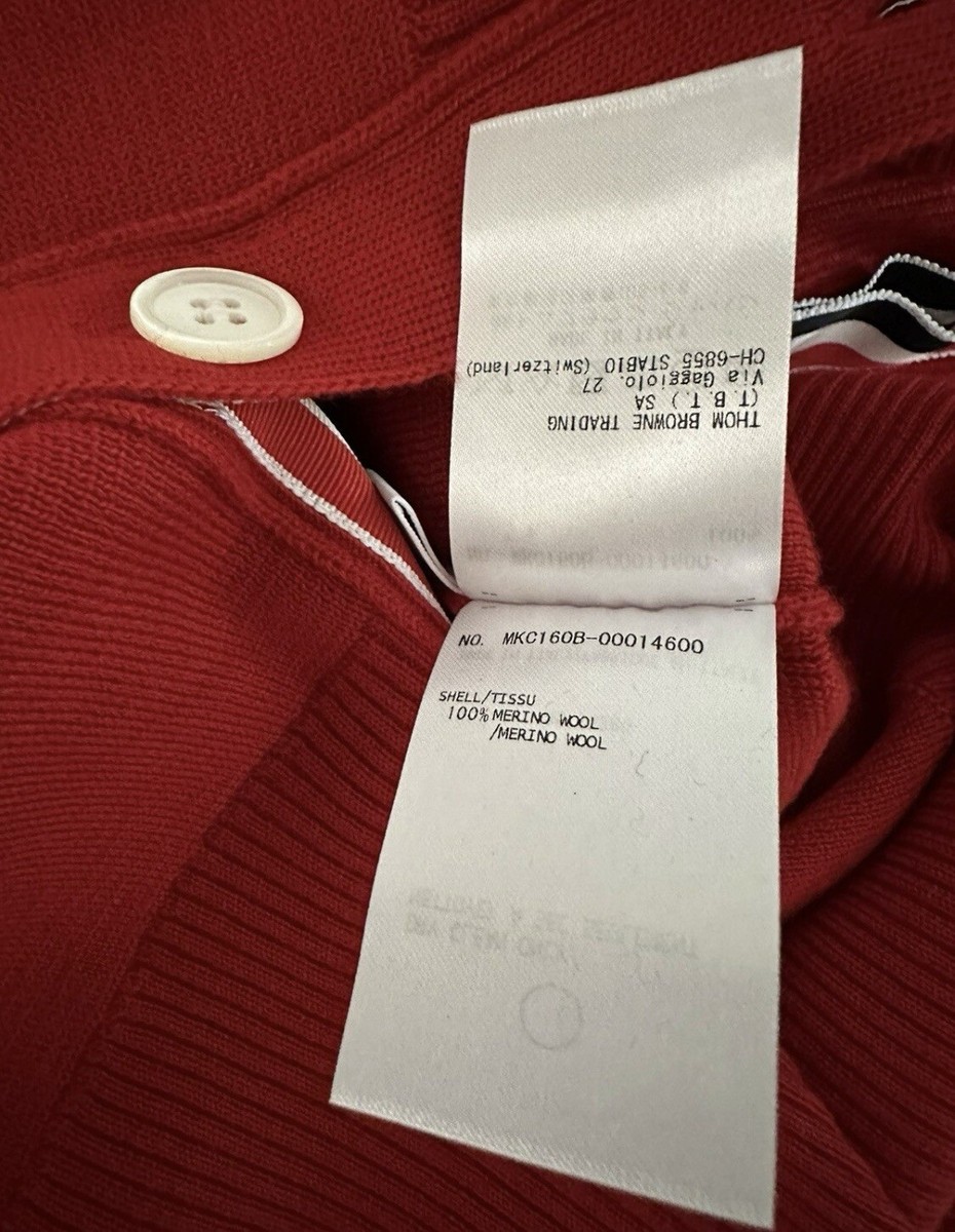 THOM BROWNE Milano Stitch Men's Cardigan 4-Bar Red Wool Size THOM BROWNE Milano Stitch Men's Cardigan 4-Bar Red Wool Size