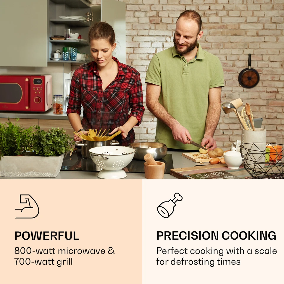 Mikrowelle mit Grill 20L 800W Ø25,5cm 8 Programme 5 Stufen Retro Design Rot - Bild 2 von 4