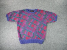 VTG Charter Club Sweater Womens Medium Knit Short Sleeve Retro Geometric Stripe