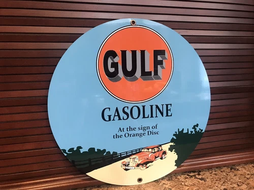 Gulf Dealer gasoline vintage Style Round sign Metal Gas Pump