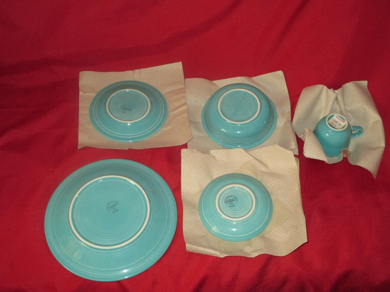 1990'S HOMER LAUGHLIN FIESTAWARE TURQUOISE 5 PIECE SETTING NEW IN BOX
