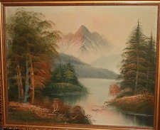 Original mountain river landscape oil painting
