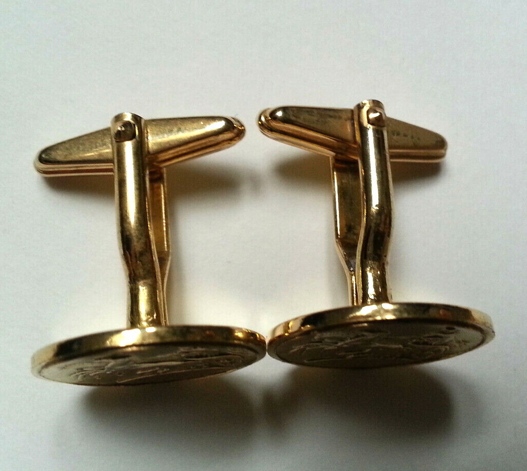 Boutons De Manchette Vintage Dorés - Motif Têtes De Chevaux - Occasion En Très Bon état