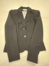 Calvin Klein Women's Luxe Stretch Notch Lapel Blazer Navy Blue Pin Strip Lined