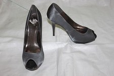 Ladies Silver Barratts Shoes Size 7 Satin Killer Heels Peep Toes Womens Party
