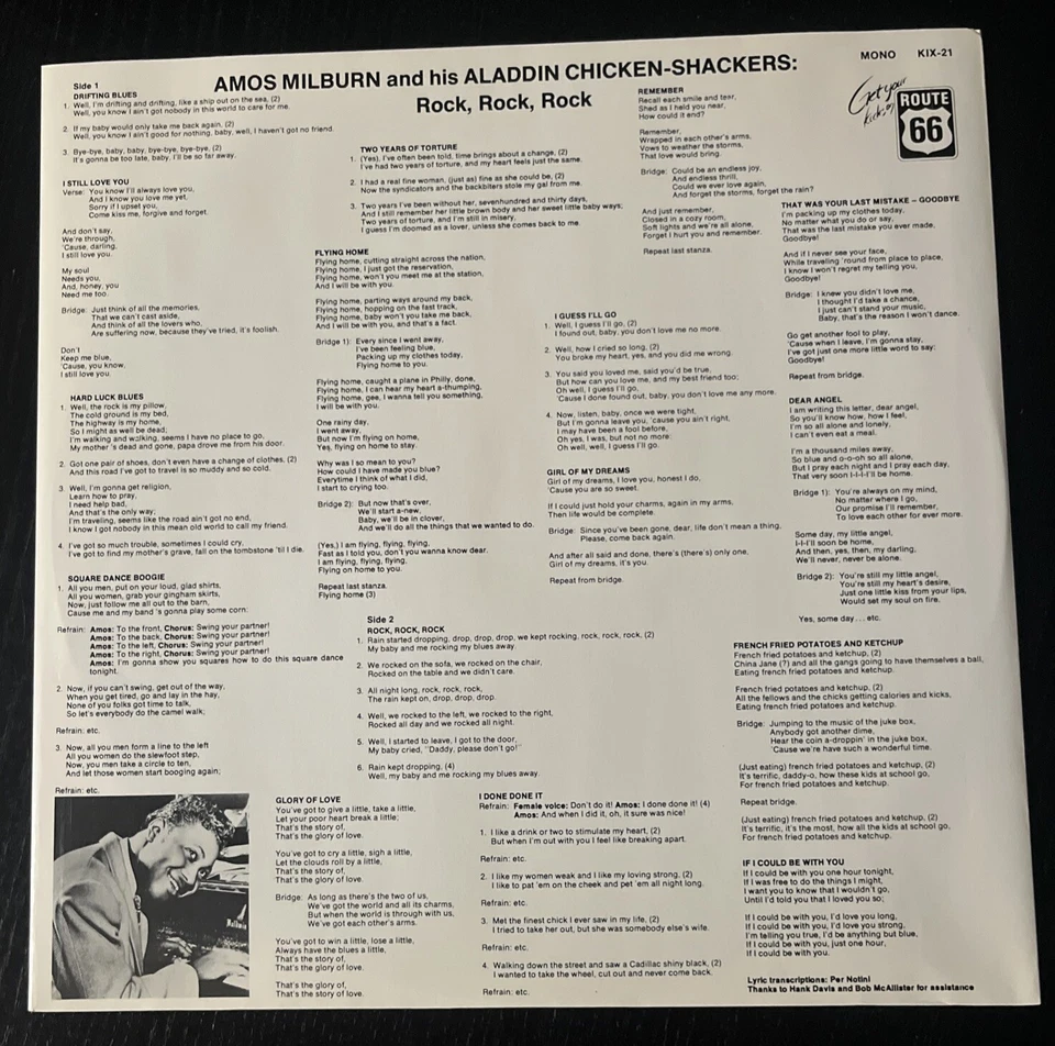 Amos Milburn- GREAT IMPORT BLUES LP -ROUTE 66 KIX-21 - Image 3 of 4