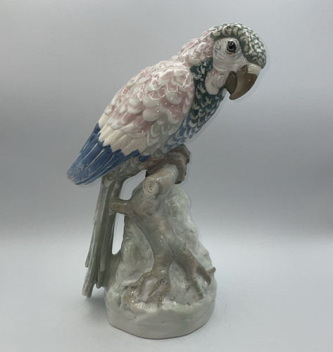 AMPHORA CZECHOSLOVAKIA PORCELAIN FIGURINE OF A PARROT 13 1/2" TALL, OUTSTANDING