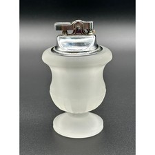 Vintage Frosted Glass Table Lighter Mid Century Modern Chrome Japan 4.25in