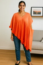 NEW H&M Orange Ombre Embroidered Asymmetrical Tassel Poncho Boho Artsy Western 8