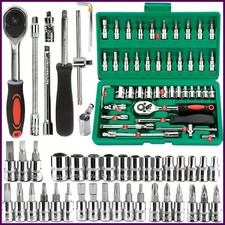 46Pcs Family Tools 1/4 Set Kit Attrezzi Meccanici per Riparazione Auto Casa con Prese