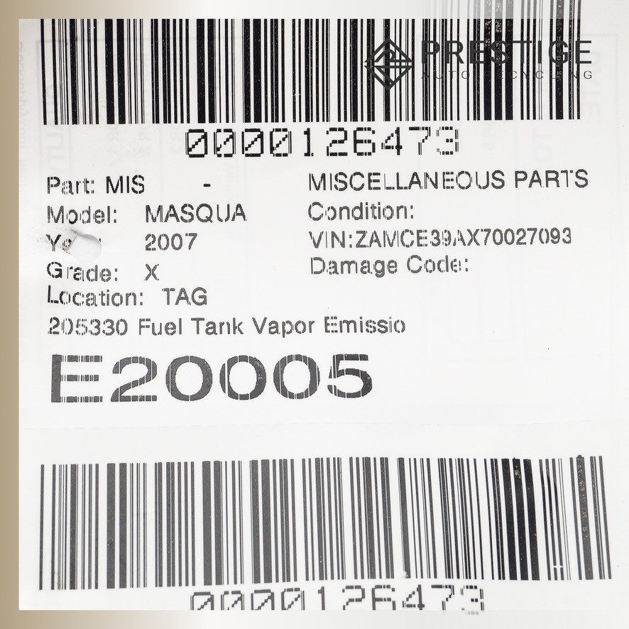 03-12 MASERATI QUATTROPORTE Fuel Tank Vapor Emission Valve 205330 OEM