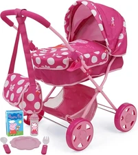  Baby Classic Doll Pram Set - Pink & White Dots - 7 Piece Set, Fits Dolls Up to 