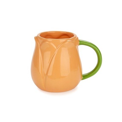 Balvi Tulip Mug Orange Colour Ceramic Tulip Flower Shaped Mug, 400 ml