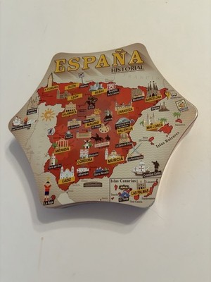 Historical ESPANA Map Hexoganal Tin 2 Sided Textured Features History Traditions
