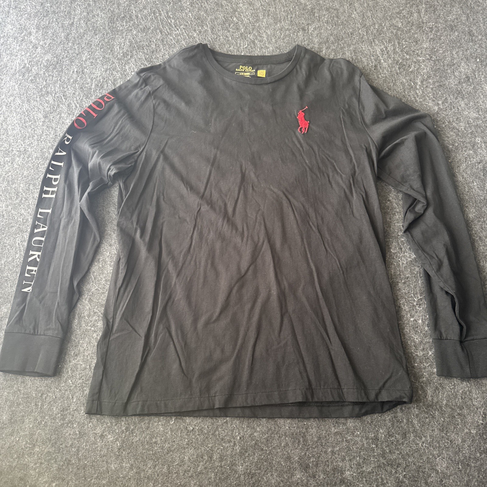 Polo Ralph Lauren Uomo Tg L Classica Manica Lunga Ricamo T Shirt Nero Big Pony