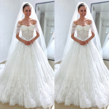 Elegant Wedding Dresses Lace Applique Off Shoulder Chapel Train Gow Bridal Gowns
