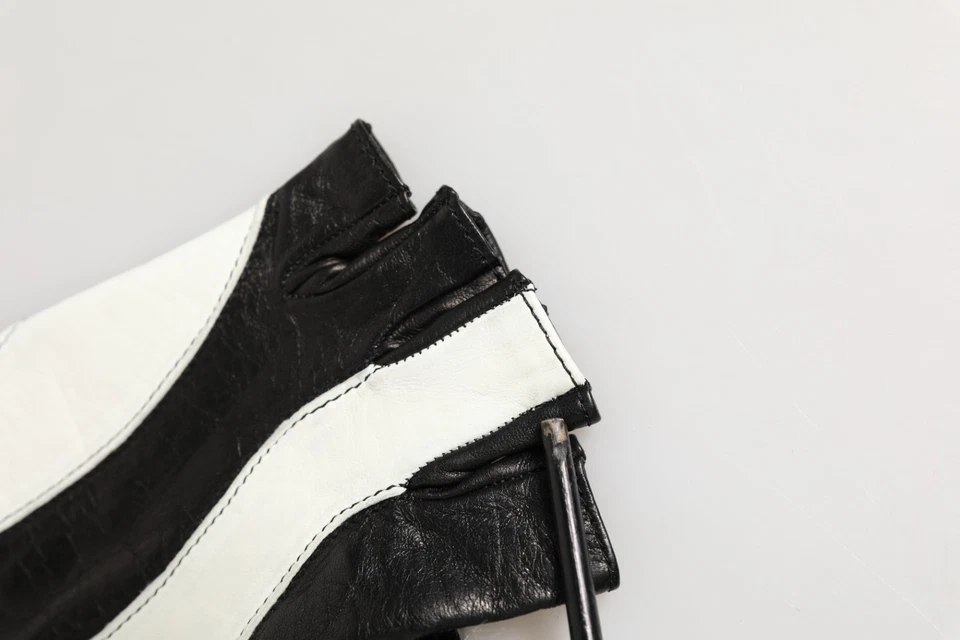 Guantes Dolce & Gabbana Cuero Negro Blanco Sin Dedos Longitud de Muñeca 7.5/M 1130usd Foto 4 de 4