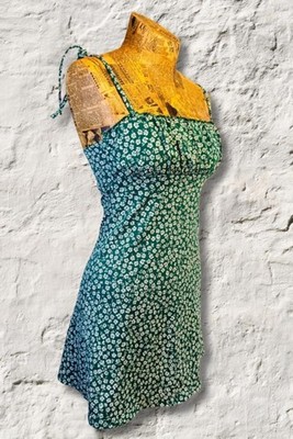 H&M Divided Green Floral Mini Dress XS Boho Cottagecore Strappy indie grunge