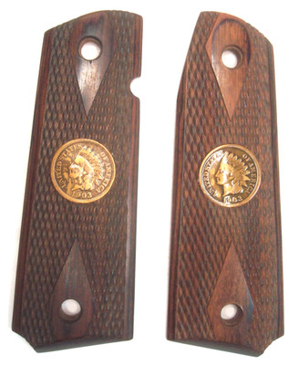 Custom 1911 Full Size GOVERNMENT Modl WOOD Double Diamond 1903 INDIAN HEAD Grips