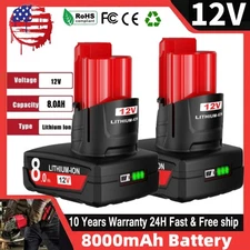 For Milwaukee for M12 8.0AH Battery LITHIUM Extended Capacity 48-11-2460 2PC
