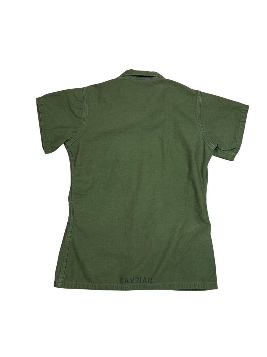Vintage US Navy OG-107 Seabees Green Utility Shirt 14.5x33