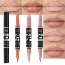 3Pcs Lipstick and Lip Liner Combo Set 2 in 1 Makeup Kits Long Lasting and Waterp