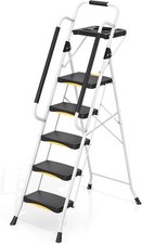 5 Step Ladder with Tool Tray, Folding Steel Step Stool with Safety Lock & Handra