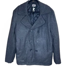 Surplus Raw Vintage Mens Wool Blend Gray Double Breasted Pea Coat Large