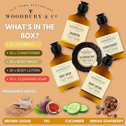 WOODBURY & CO Travel Size Shampoo Conditioner Body Wash Lotion & Soap (150 PK... - Picture 2 of 9