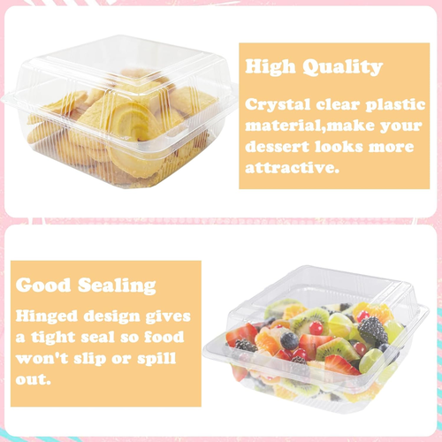 100 Pcs Clear Plastic Square Hinged Food Clamshell Container,Disposable To Go... - Picture 3 of 12