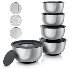 Arendo Edelstahlsch&uuml;ssel-Set 5-teilig mit Deckel und Reiben BPA-Frei Stapelbar