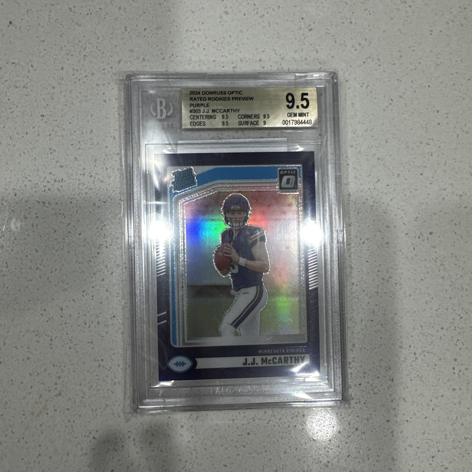 BGS 9.5 JJ McCARTHY ~ 2024 Donruss Optic Preview PURPLE Rookie #/50
