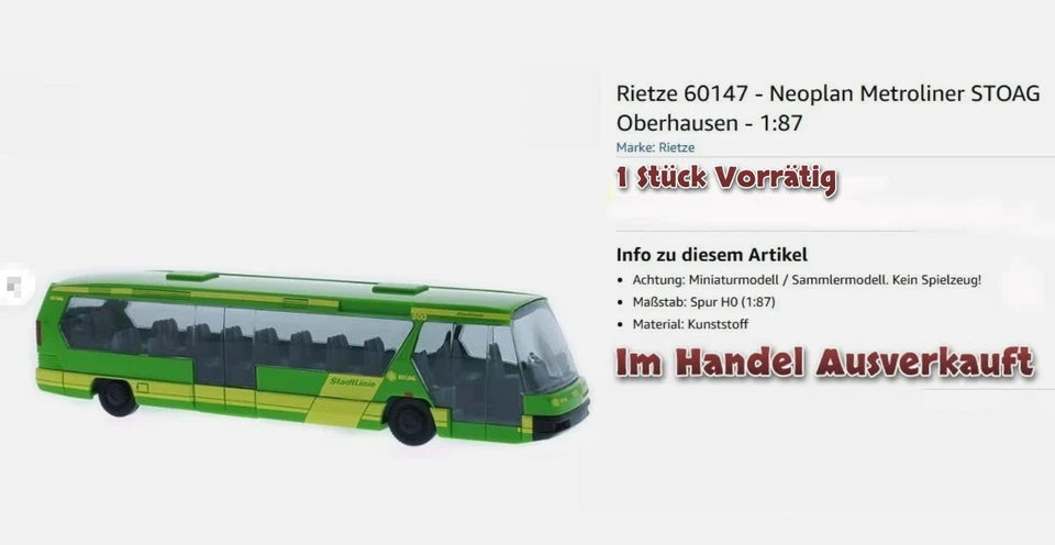 Rietze 60147 STOAG Oberhausen Neoplan Metroliner H0 1:87 - Bild 2 von 4