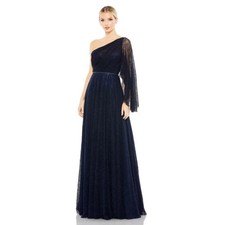 NWT Mac Duggal One-Shoulder Bell Sleeve Sequin Lace Gown Navy blue 11244 size 14