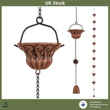 Elegant Antique Style Bell Cup Copper Rain Chain Gutter Diverter 10 Cup 8.6ft