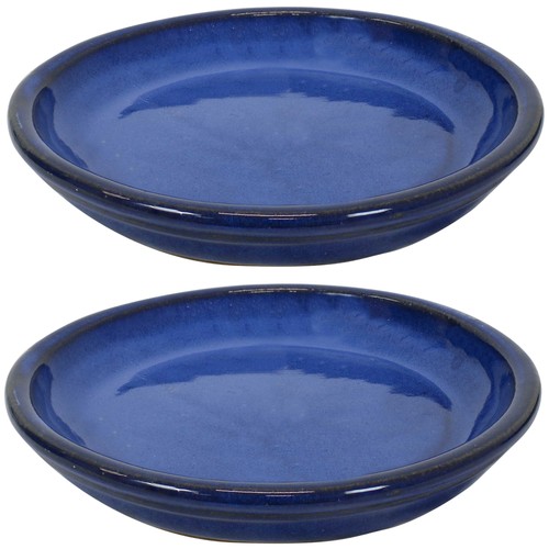 7 in Glazed Ceramic Flower Pot/Plant Saucer - Blue - Set of 2 by Sunnydaze - Picture 2 of 8