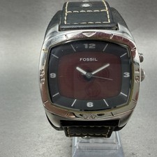 Fossil BigTic Watch Men 41mm Red Dial Silver Tone Rectange AM-3696 New Battery