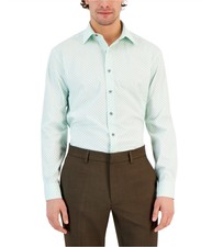 Alfani Mens Geo Print Button Down Dress Shirt, green, 15-15.5 Neck