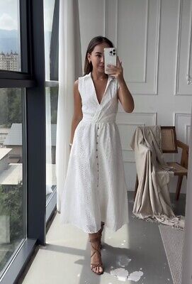 ZARA NWT WOMAN SS24 OPENWORK EMBROIDERED MIDI DRESS WHITE ZARA NWT WOMAN SS24 OPENWORK EMBROIDERED MIDI DRESS WHITE
