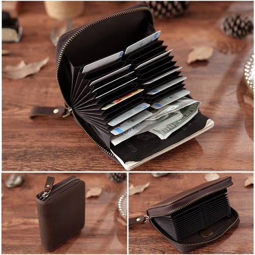 Genuine Leather Credit Card Holder Zipper Wallet RFID Blocking 24 Slot Card Case - Picture 15 of 21