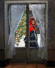 The Red Cape (Madame Monet) Painting by Claude Monet 8x10" Art Print